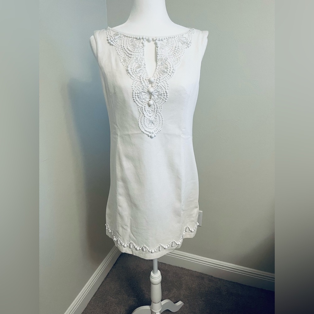 Nanette Lepore Beaded white shift dress Sz 4.